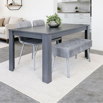 Kosy Koala Modern Dark Grey Dining Table Set with 2 Grey Velvet Chairs & 1 Grey Bench in Brown