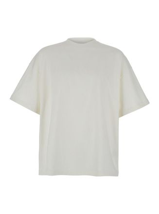 Jil Sander White Crewneck T-Shirt With Front Logo Print In Cotton Man