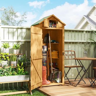 OUTSUNNY Wooden Garden Storage Shed Tool Storage Box, 77 x 54 x 179 cm in Brown