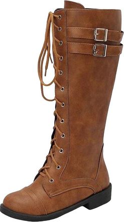 Generic Womens Knee High Boots Cross Lace Buckle Strap Low Heel Classic Long Boots