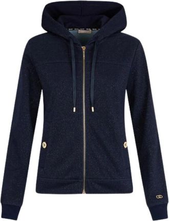 Liu Jo Denimblauwe hoodie met geborduurde patch - Dames - Vesten met rits - Blauw - 2XS - Denim - Hoodies & sweatvesten