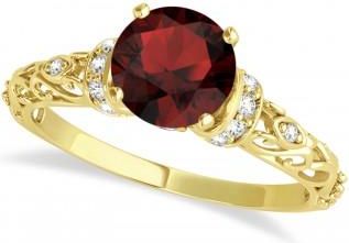 Allurez Garnet & Diamond Antique Style Engagement Ring 14k Yellow Gold 0.87ct