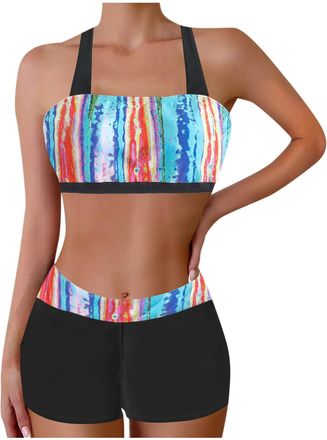 Generic Womens Bikini Sets Sexy Swimwear Two Piece Swimsuit High Waisted Bottom Tankinis Boyshorts Ladies Bathing Suit Strappy Bikini Top Tummy Control Swimmi