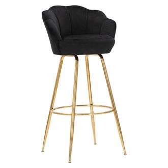 Dmora Silla Tequis, Tapizado De Terciopelo, Acolchado, Asiento Negro, 55x53x110h Cm Negro