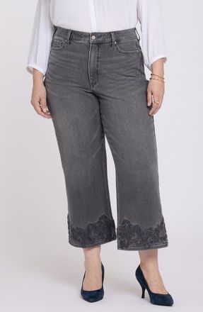 NYDJ Teresa Embroidered High Waist Wide Leg Ankle Jeans in Dusty Ash at Nordstrom, Size 24W