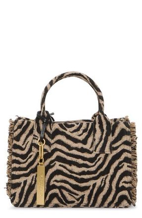 Vince Camuto Zhury Zebra Stripe Fringe Trim Tote in Brown at Nordstrom