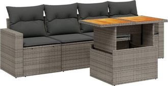 vidaXL Juego De Sof&aacute;s Jard&iacute;n Con Cojines 5 Pzas Rat&aacute;n Sint&eacute;tico Gris Vidaxl