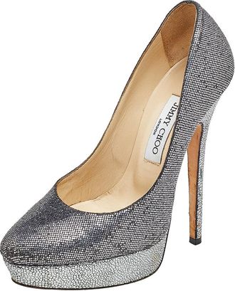 Jimmy Choo London Silver Glitter Eros Platform Pumps