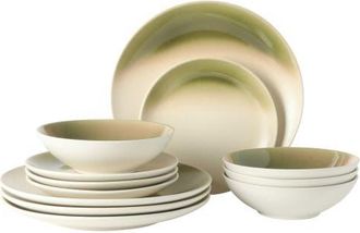 Gibson Home Crescenton 12-Piece Round Reactive Glaze Stoneware Dinnerware Set in Green at Nordstrom