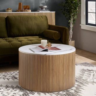 Birlea Kagu Coffee Table Fluted Ribbed Oak & Marble effect in Light Oak | Size: 1 Pack