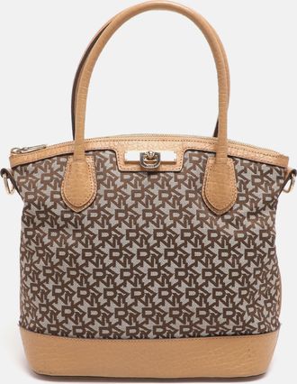 DKNY Dkny Beige Signature Canvas And Leather Satchel