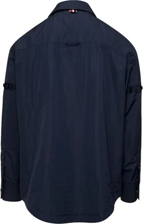 Thom Browne Mens Oversized Blue Shirt With Patch Pockets Polyamide
