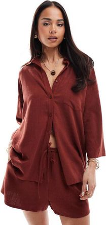 4th & Reckless beach linen blend wide sleeve shirt in rust - part of a set-Orange