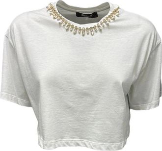 Giulia N Couture Witte korte mouwen T-shirt Ge 23208 - Dames - T-shirts - Wit - M - Tops