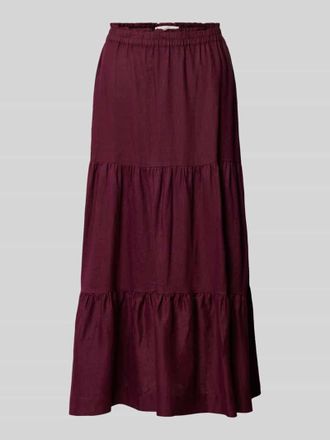 Christian Berg Midirock aus reinen Leinen mit Raffungen in Schoko, Gr&ouml;&szlig;e 34