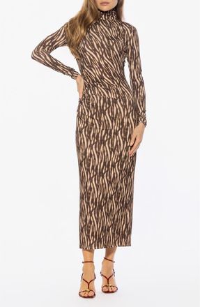 Alexia Admor Veda Long Sleeve Mock Neck Dress in Brown Zebra at Nordstrom Rack, Size X-Large