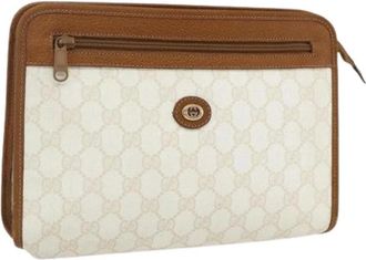Gucci Pre-owned Clutches, female, Beige, Size: ONE SIZE Pre-owned Vintage GG Canvas Clutch