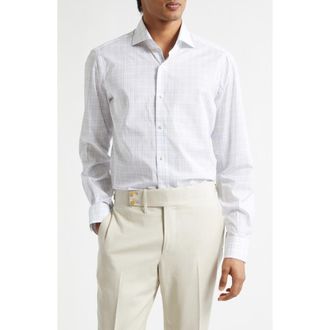 Isaia Check Button-Up Shirt in White at Nordstrom, Size 45