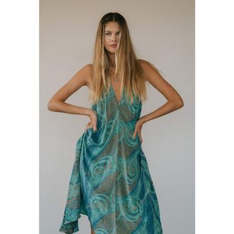 Sun Child Classic Silk Dress Coco in Turquoise Swirl at Nordstrom