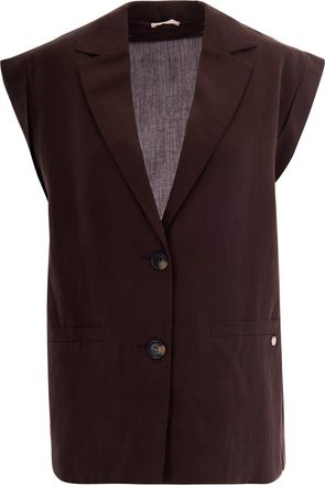 Liu Jo Pinstripe Linen-Blend Gilet with Classic Notch Lapel
