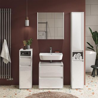 Vicco Armario De Ba&ntilde;o Majest, Blanco, 30.2 X 191.5 Cm Con Puertas Y Compartimento Abierto Vicco