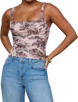L'agence Rasha Shirred Mesh Tank In Light Nectar Pink Small Multi Butterfly Jungle