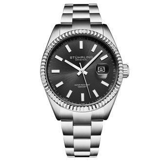 St&uuml;hrling Vanguard 4069 Mens Quartz 42mm - Black Stainless Steel - One Size