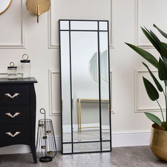 Melody Maison Black Framed Art Deco Wall / Leaner Mirror 142 Cm X 54 Cm