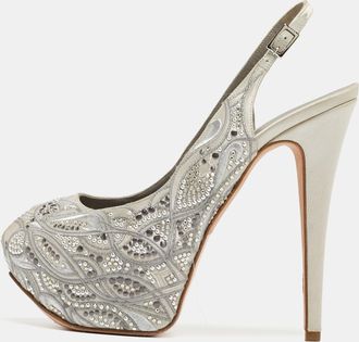 Gina Grey Satin Embellished Slingback Platform Sandals