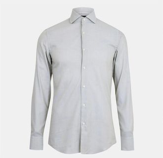 HUGO BOSS Mens Spread Collar Long Sleeve Shirt - Grey - Size: 17.75 inch