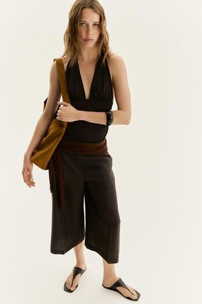 H&M Tailored Linen-blend Culottes in Dark Brown at Nordstrom, Size 10