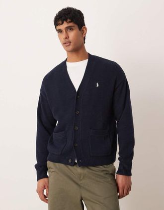 Polo Ralph Lauren Cardigan in cotone blu navy con logo