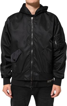 Dolce & Gabbana Black Nylon Hooded Full Zip Bomber Men Jacket Clothing