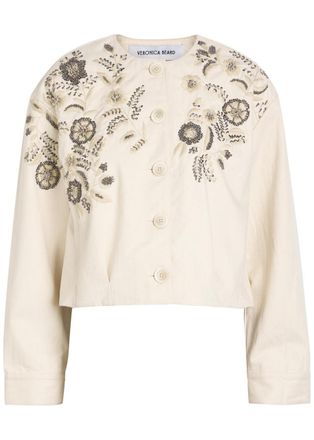 Veronica Beard Emeren Floral-embellished Cotton Jacket - Ecru - XL (UK16 / XL)