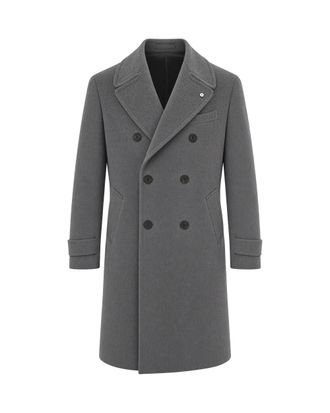 L.B.M. 1911 Medium Grey Double-Breasted Stitched Lapel Coat