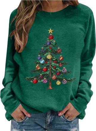 Generic Womens Xmas Jumper Christmas Wine Glass Graphic Sweatshirt Funny Novelty Xmas Tree Printed Pullover Fleece Lined Winter Fall Sweaters Casual Loose Lon