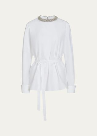 TWP Crystal-Embellished Tie-Waist Top