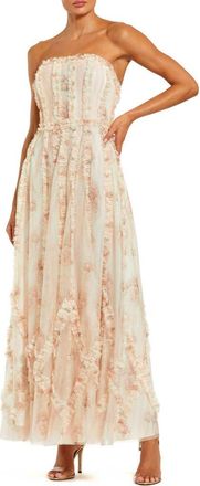 Mac Duggal Ankle Length Strapless Floral Ruffle Dress in Ivory Multi at Nordstrom, Size 10