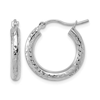 Diamond2Deal 10k Gold Diamond-cut 3mm Round Tube Hoop Earrings