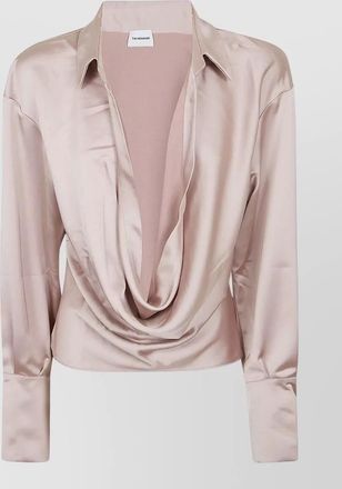 Andamane satin deep v-neck long-sleeve blouse