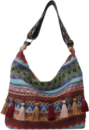 Generic Ethnic Style Retro Large Capacity Womens Shoulder Bag, Geometric Woven Tote Bag Top Zip Messenger Bag(Blue)
