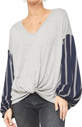 Promesa Sunday Funday Stripe Print Sleeve Top In Grey/navy