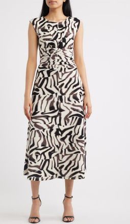 Anne Klein Ruched Sleeveless Jersey Midi Dress in Mollasses/white Dove at Nordstrom, Size X-Large