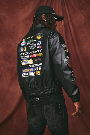 Boohooman Mens Boxy Fit PU Rodeo Applique Badge Varsity Bomber Jacket - Black - Size X-Large