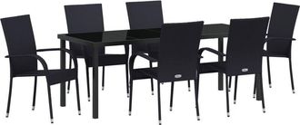 vidaXL vidaXL Garden Dining Set 7 pcs Black Poly rattan