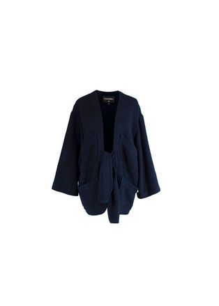 Chanel navy textured cotton tie-front cardigan Size S