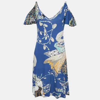 Just Cavalli Blue Printed Jersey Knee Length Dress