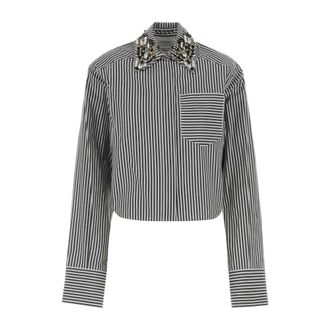 Sportmax Embroidered Poplin Quagga Shirt - Dames - Overhemden - Zwart - M - Katoen - Overhemden