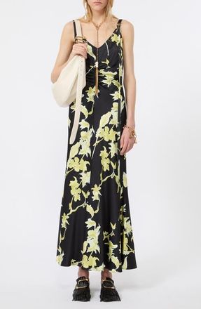 Sportmax Floral Stretch Satin Maxi Dress in Black at Nordstrom, Size 10