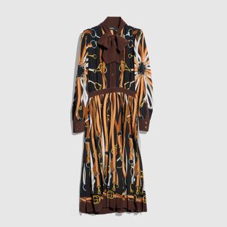 Gucci Printed Silk Chemisier Dress, Black